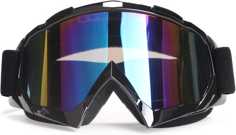 4-FQ Motorcycle Goggles - Dirt Bike & Motocross Goggles, Windproof & Dustproof, Anti-Scratch, Offroad, PU Resin Frame, Black Frame + Color Lens - Image 1